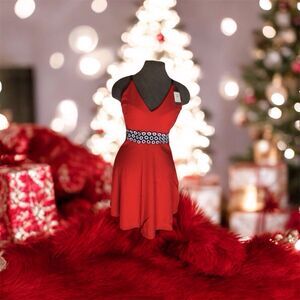 Romantic A Line Spaghetti Strap Dress , Size Large,bra,eyelet Lace Design, Red